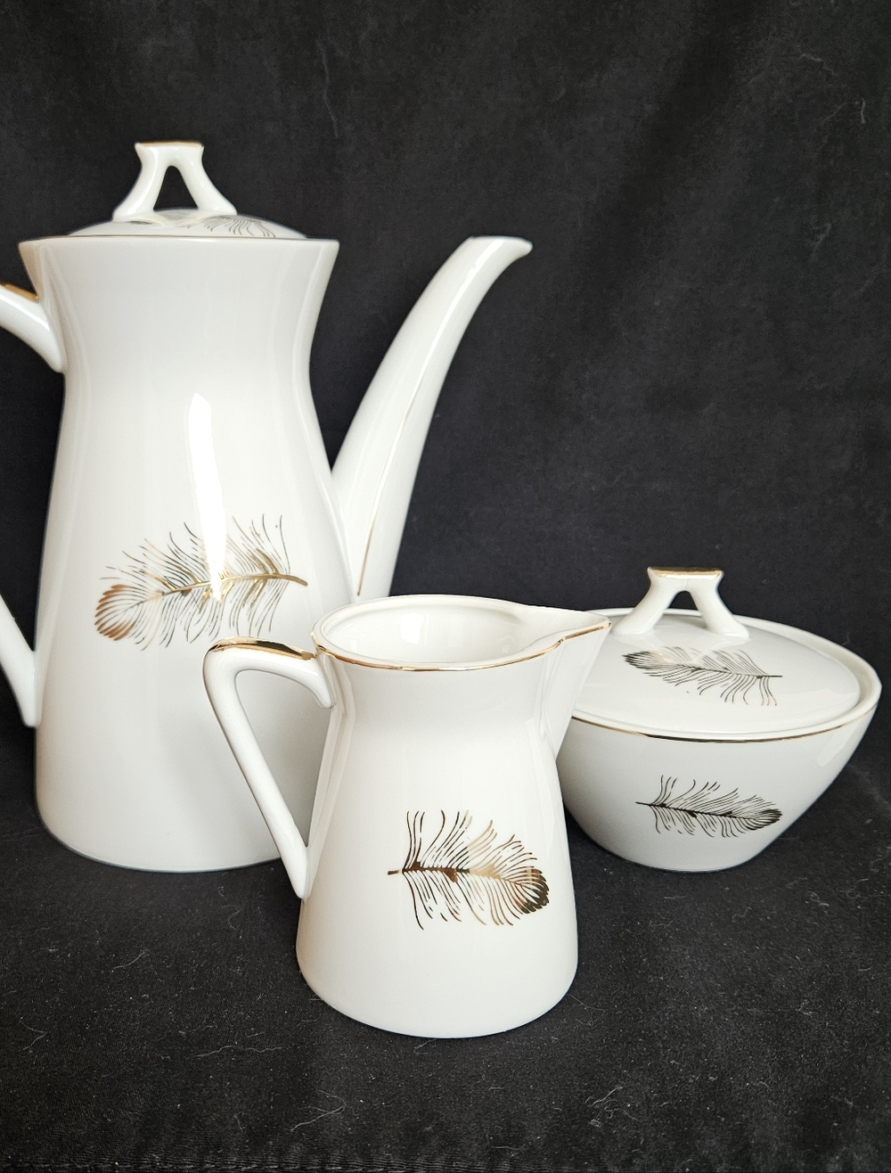 Lefton China Gold Feather #635 Hand Painted 3 Piece Tea Set Vintage 1950s